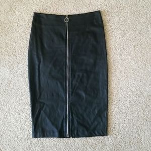 Faux leather zip up midi skirt